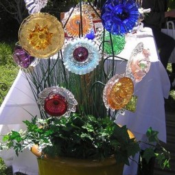 Glass plates into garden flowers.jpg