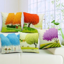 Vietnam countryside colorful painted green trees linen pillowcase cushion cover for car coffee shop hotel home.jpg