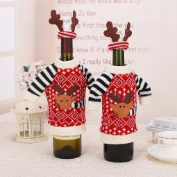 2015 צבי קישוט חג המולד צמר סריגה כובע קרן צבי סט בקבוק יין כיסוי בקבוק שקיות.jpg