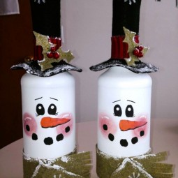 Handmade christmas crafts reused old glass bottles snowmen black hats decorating ideas.jpg