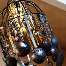 Create a unique kitchen chandelier with an assortment of ladles sieves and spoons.jpg