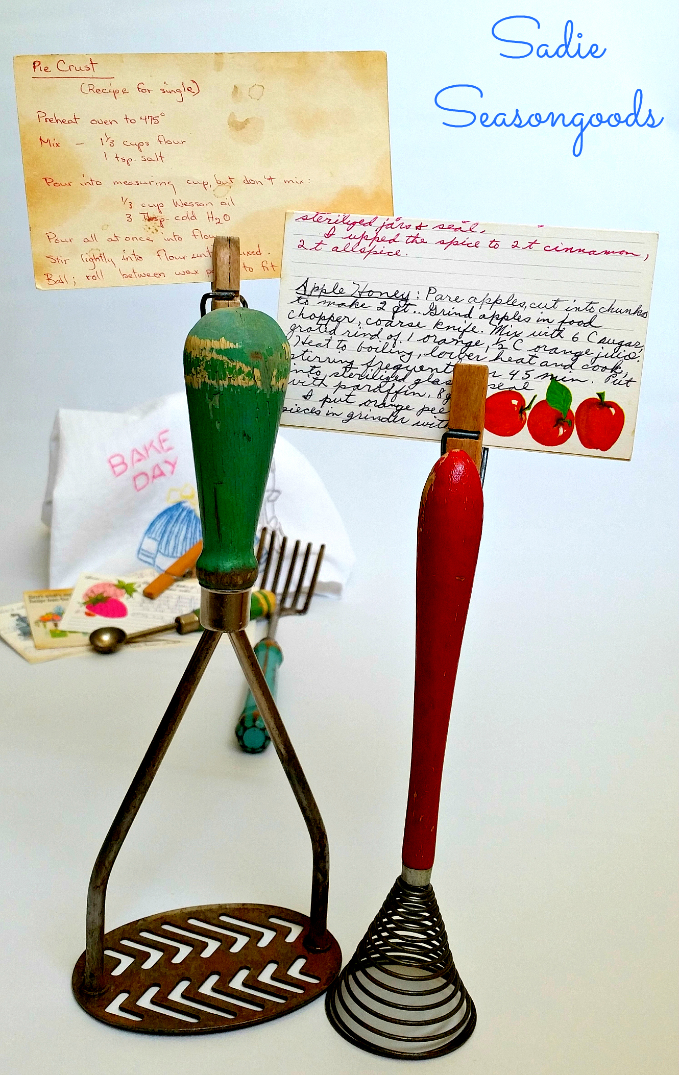 Recipe card holders made from vintage kitchen gadgets.jpg