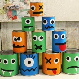 Recycled halloween crafts for kids made of old tin cans easy diy decoration.jpg