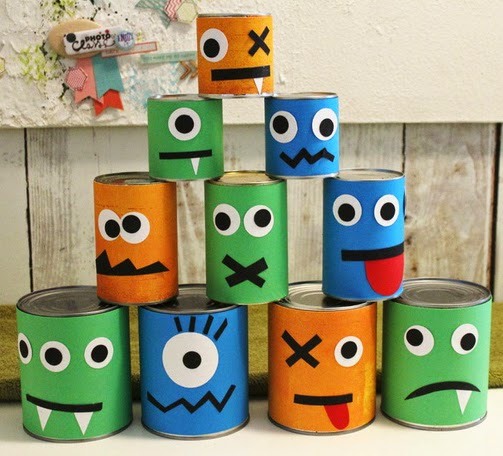Recycled halloween crafts for kids made of old tin cans easy diy decoration.jpg