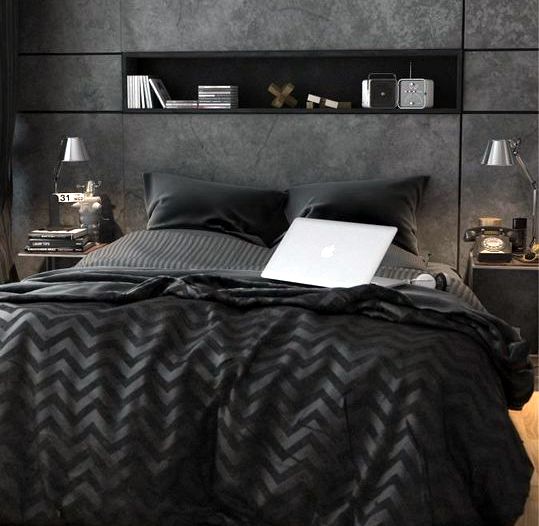 Modernes Schlafzimmer in grauen Farbtönen