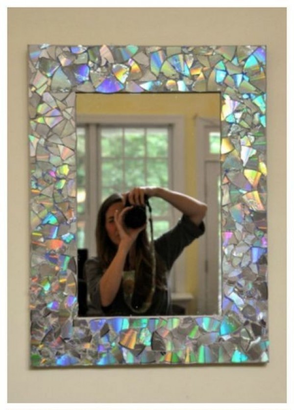 Diy mirror made from pieces of cd s glued to mirro 280489883022481485.jpg