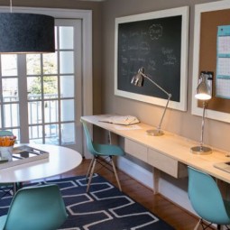Eames molded plastic cairs in blue add cool accent color to the home office.jpg