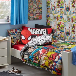 Grey rug small cupboard white varnished marvel kids room wooden blue fabric blinds amazing themed cartoon decorative.jpg