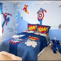 Superhero themed marvel kids room decorative white cotton rug blue fabric blinds amazing cute boys design home.jpg