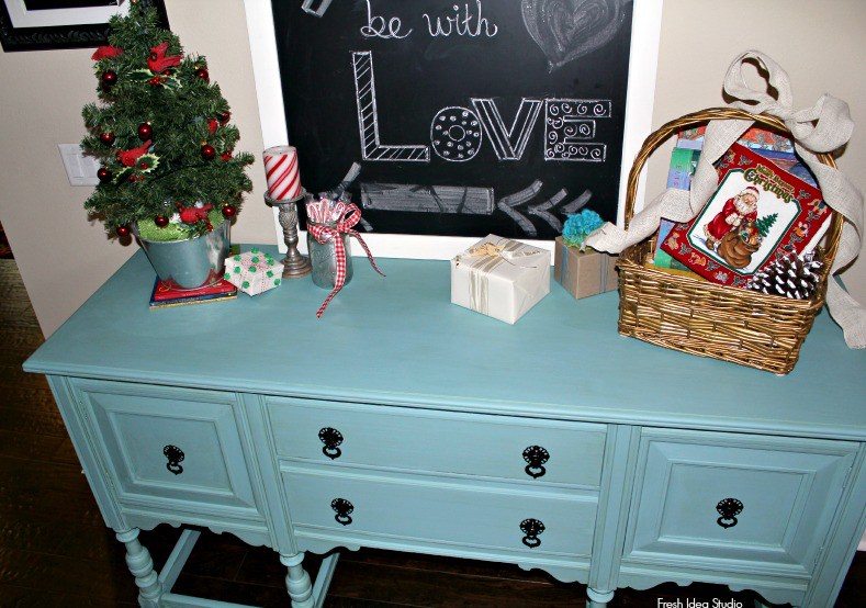 Annie sloan chalk paint provence blue buffet with orginial hardware in black gloss see full makeover tips at fresh idea studio.jpg