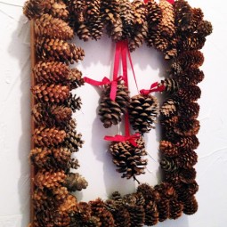 Create a wreath using picture frame and pine cones.jpg