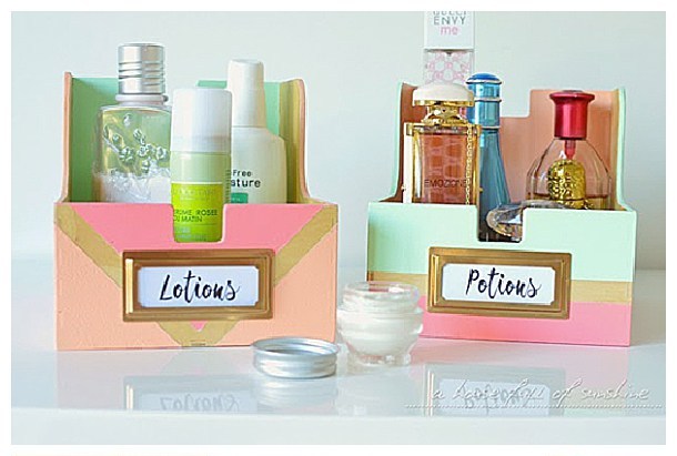 Diy bathroo organization ideas upcycle old cd storage boxes into cute toiletry holders for the bathroom do it yourself project tutorial via i heart organizing.jpg