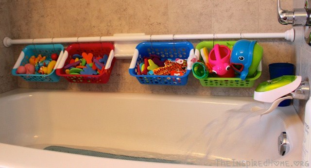 Diy bathroom organization ideas easy and cheap bathtub toy organization idea and tutorial via the inspired home.jpg