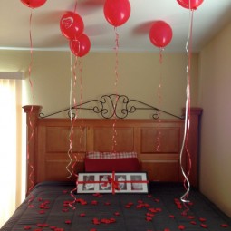 Easy diy bedroom decoration for valentines day with balloons and rose petals.jpg