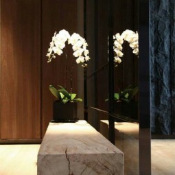 Modern hall design with wood slab console.jpg