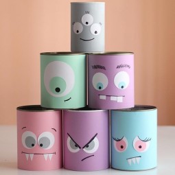 Reused old tin cans as halloween crafts for kids with funny decoration.jpg