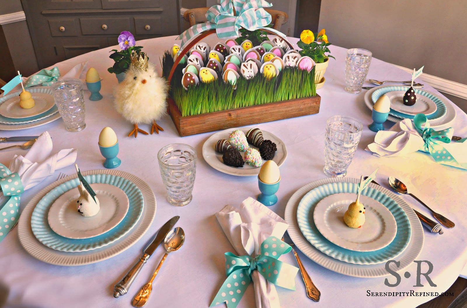 Easter table decorating idea vintage whimsical cute chick bunny pastel simple easy diy .jpg