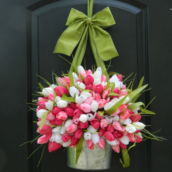 Gorgeous spring door decoration with colorful tulips in a galvanized metal planter 1.jpg