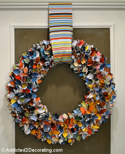 Use colorful pages of magazines to make this upcycled magazine wreath.jpg