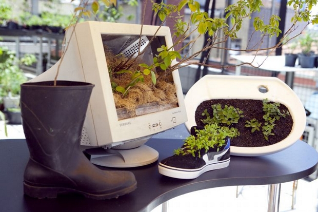 Diy planters upcycling project old pc monitor shoe boot sink.jpg