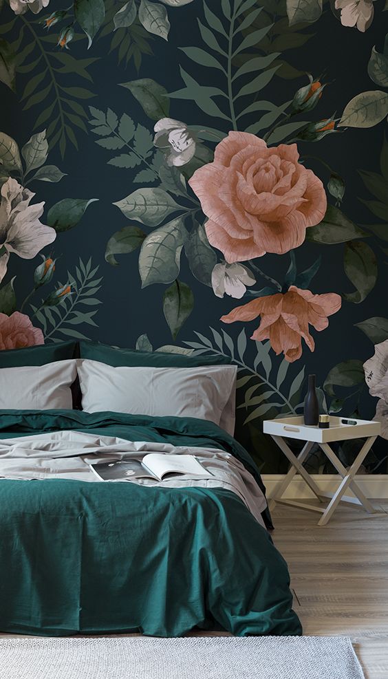 04 moody floral wallpaper that highlights the headboard wall in the bedroom.jpg