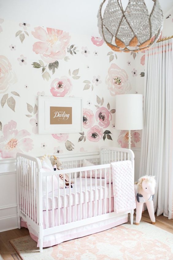 10 watercolor pink floral wallpaper is an ideal choice for a little princesss room.jpg