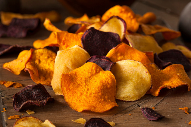 Healthy Homemade Vegetable Chips on a Cutting Board