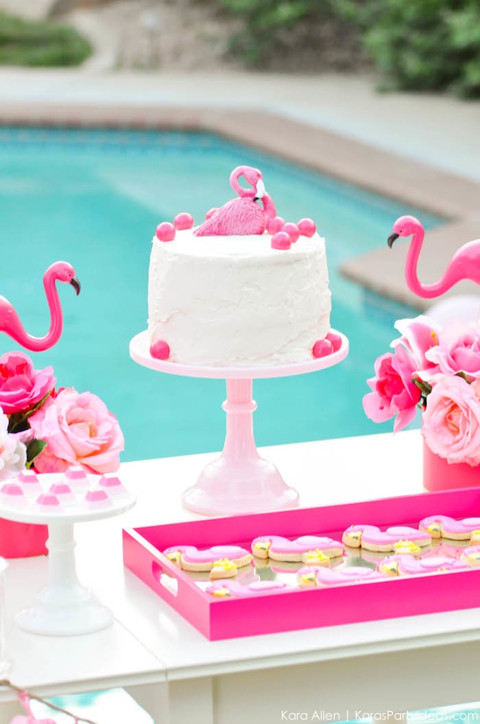 Flamingo cake at a flamingo pool art birthday party by kara allen karas party ideas karaspartyideas.com flamingle_ 90.jpg