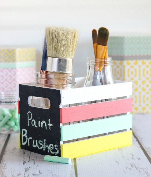 Craft crate organizer use multi surface and chalkboard paint to create storage for supplies. .jpg