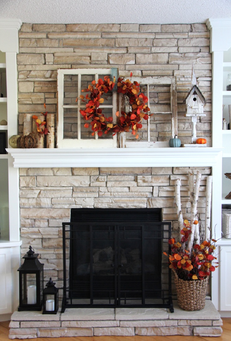 Fall fireplace decor idea with old windows and fall leaves.jpg