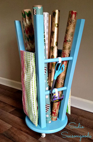 1443473529 upcycled kitchen stool gift wrap caddy crafts organizing repurposing upcycling 1.jpg