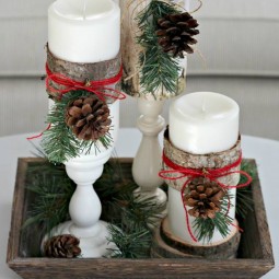 Chic wood wrapes candles with pine cones.jpg