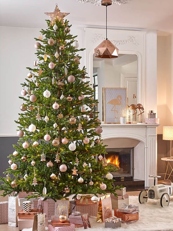 Copper and white christmas tree looks stylish .jpg
