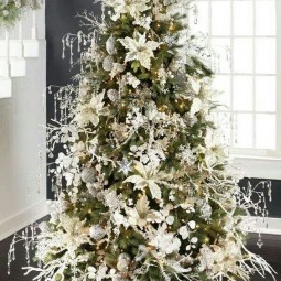 Magnificent floral and crystal ornaments on this white christmas tree.jpg