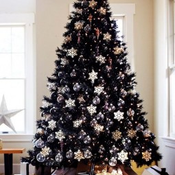 Modern black christmas tree with black and white ornaments.jpg