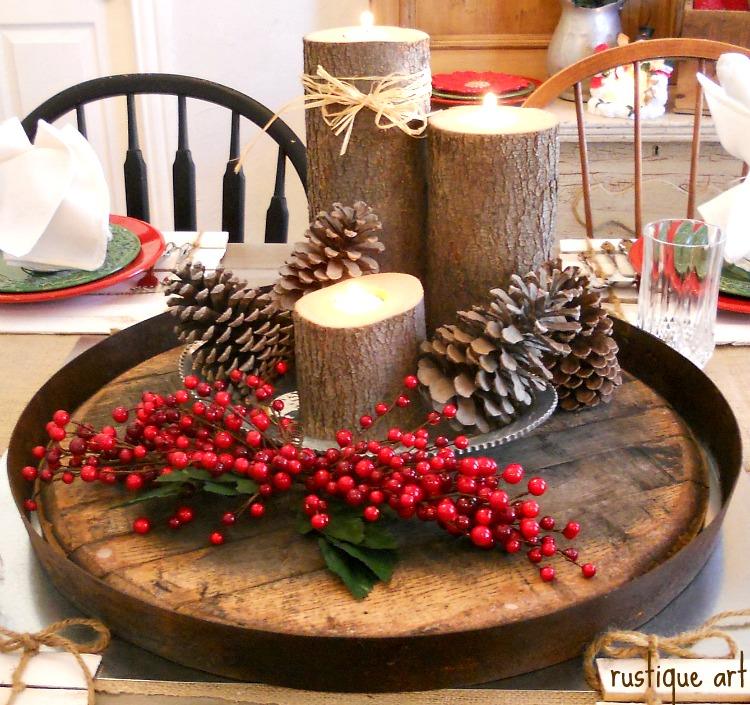 Rustic candles with pine cones in tray.jpg
