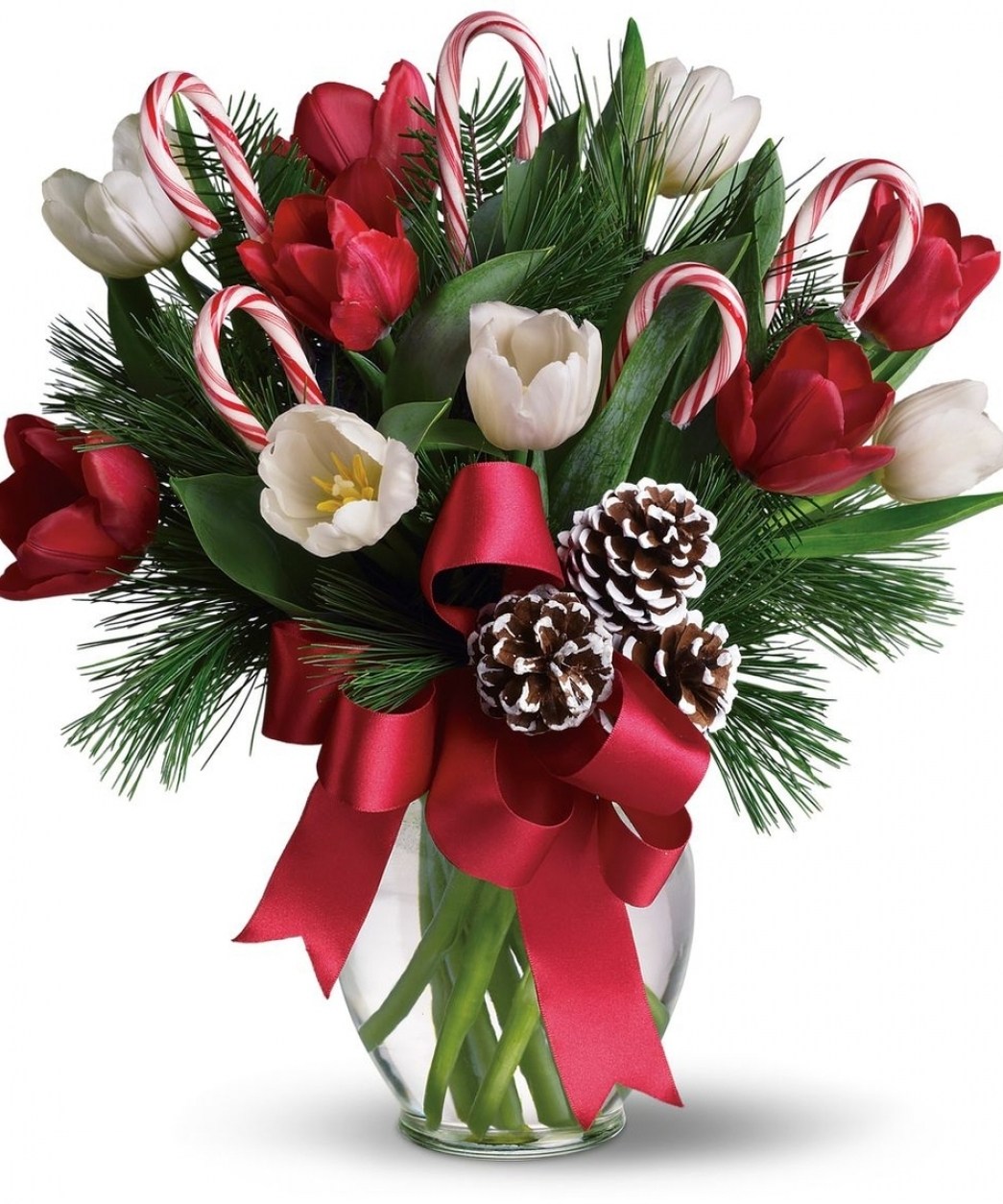 Perfect Christmas Flower Arrangements With Two Red Candle On Glass with regard to Christmas Floral Table Decorations