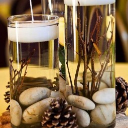Simple holiday centerpiece ideas table setting rustic water glass diy candle.jpg
