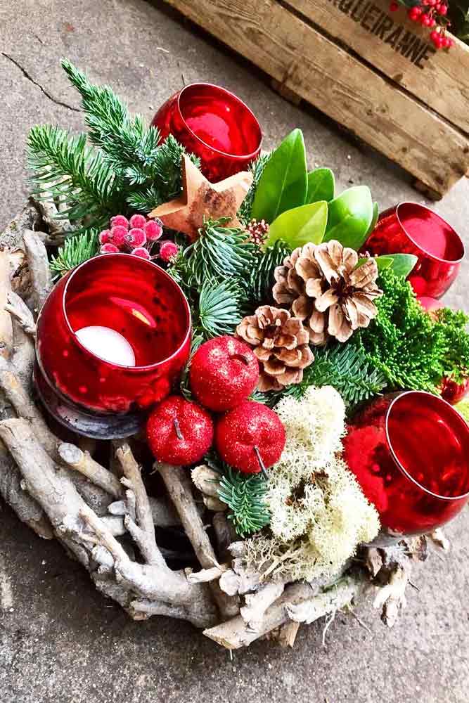 Simple holiday centerpiece ideas table space wood decor diy candles wreath holiday style rustic.jpg
