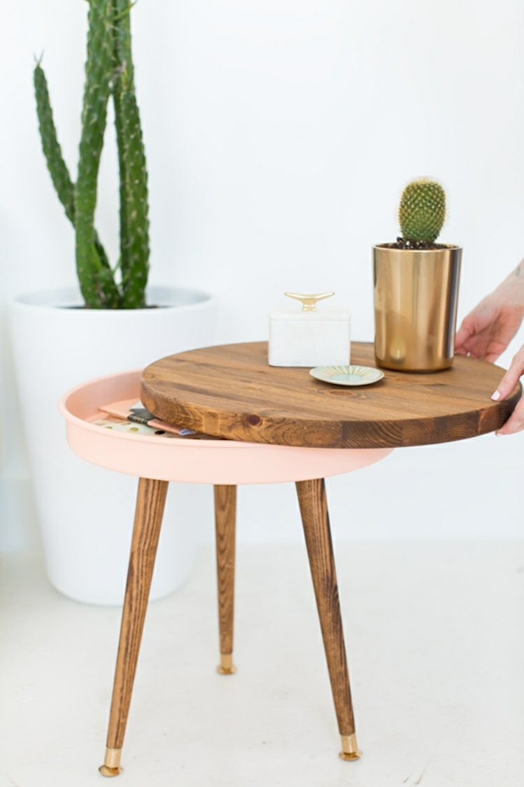 Storage jewelry table wood table sliding ware under vase cactus.jpg