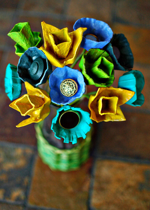 Centerpiece made out of egg cartons and vintage buttons.jpg