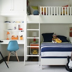 Exquisite small bedroom bunk bed idea with a table below.jpg