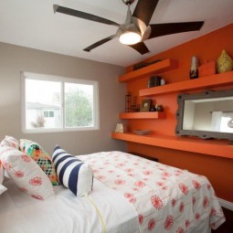 Orange accent wall with mount shelving bedroom contemporary accent wall bedroom contrast way bedroom accent wall ideas 700x525.jpeg