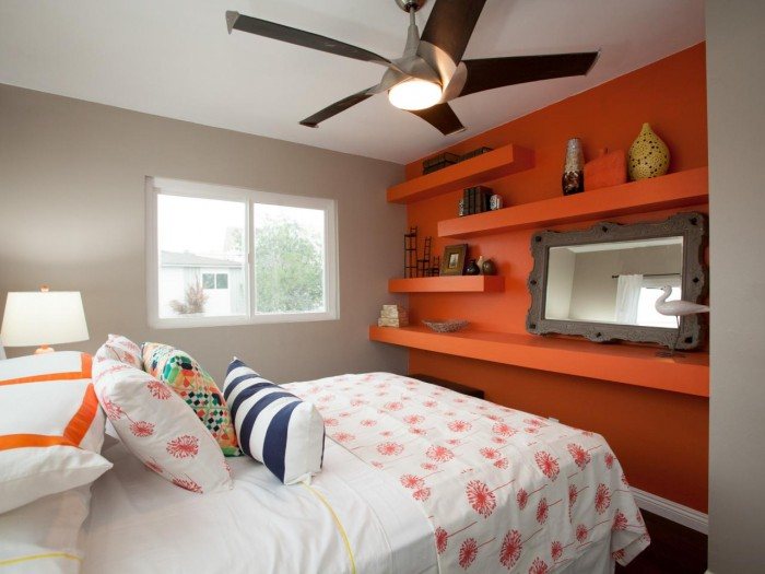 Orange accent wall with mount shelving bedroom contemporary accent wall bedroom contrast way bedroom accent wall ideas 700x525.jpeg
