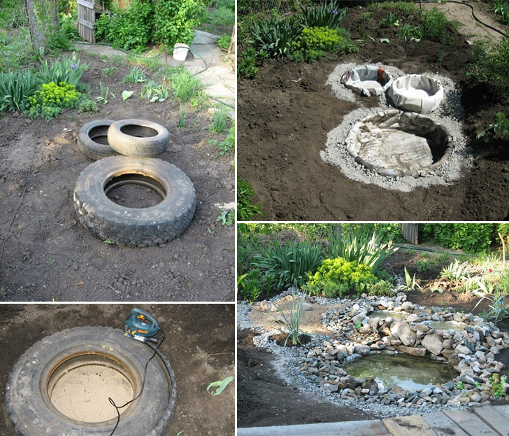 Turn old tires into a beautiful pond.jpg
