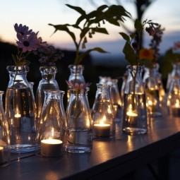 Windlicht garten teelichter glaeser flaschen durchsichtig romantik tisch blumen.jpg