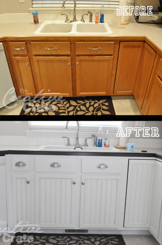 11. update your cabinets with trim pieces and paint. 27 easy remodeling projects that will completely transform your home.jpg
