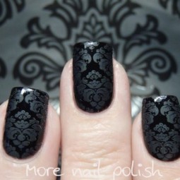 Black nail black stamped nails morenailpolish 1 608x404.jpg