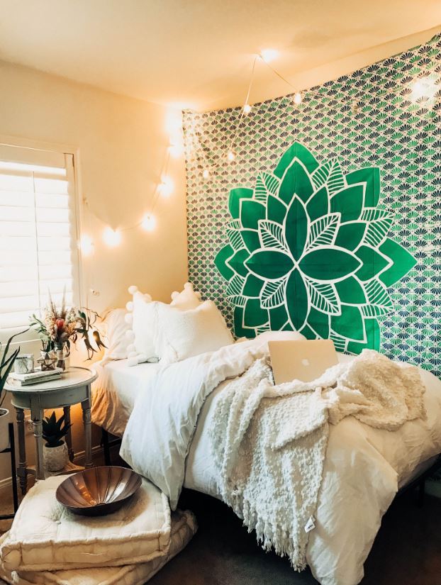Green mandala tapestry cute dorm rooms.jpg