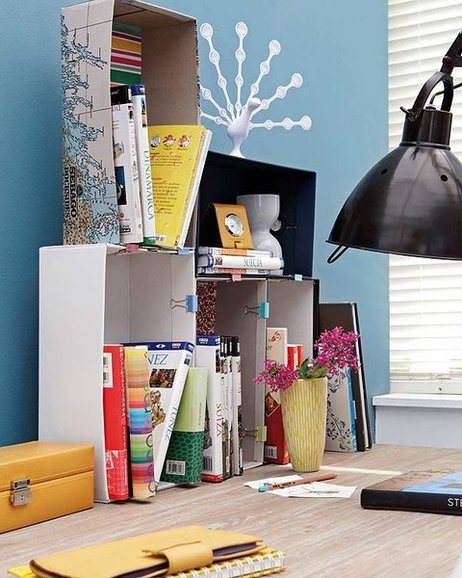 Diy home office organization desk boxes binder clips books 1.jpg